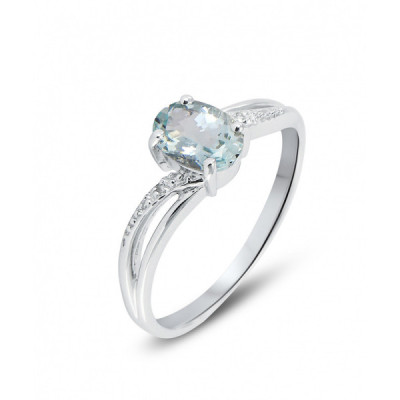 Ring White Gold 375 Aquamarine Oval 7x5mm and Diamond