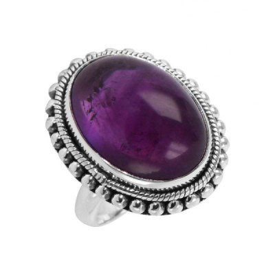 Ring Silver 925 Amethyst Cabochon Oval 20x15mm