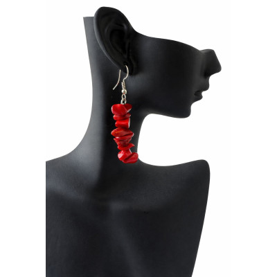 Boucles d'Oreilles Goutte Corail Rouge
