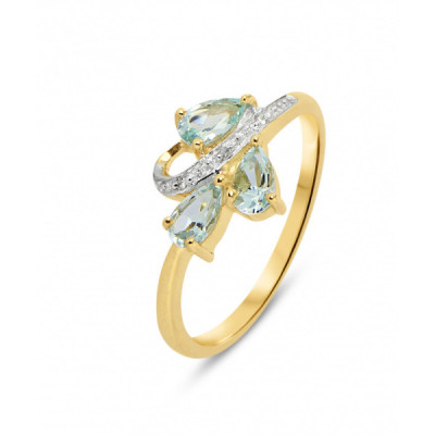 Ring Yellow Gold 375 Aquamarine and Diamond