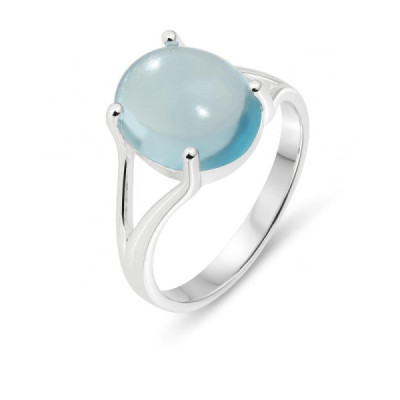 Ring Silver Topaz Blue treated Cabochon Oval 12x10