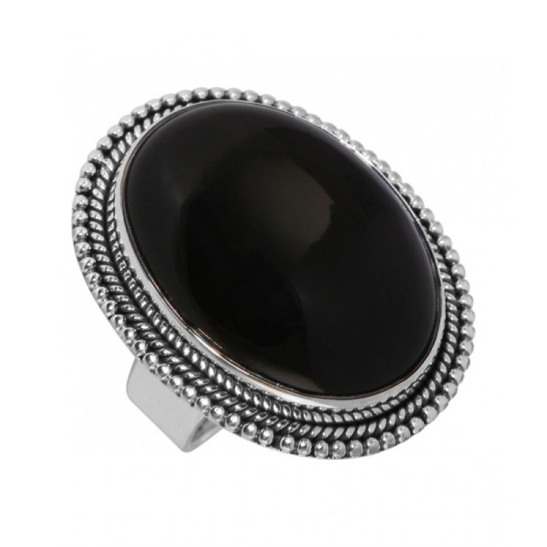 Ring Silver 925 Onyx Cabochon Oval 25x18mm