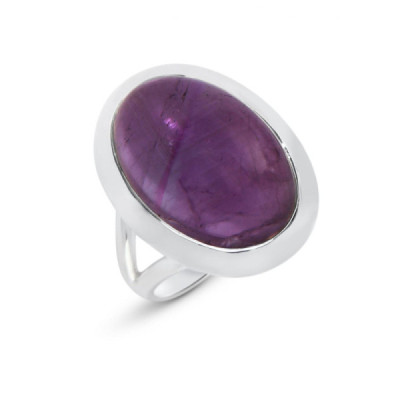 Ring Silver 925 Amethyst Cabochon Oval 18x12mm