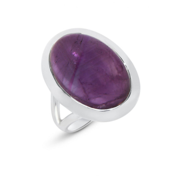 Ring Silver 925 Amethyst Cabochon Oval 18x12mm