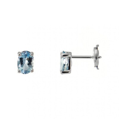 Earrings White Gold 750 Aigues Marines ovales 7x5mm AAA