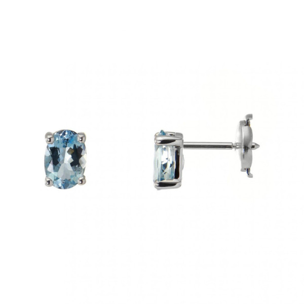 Earrings White Gold 750 Aigues Marines ovales 7x5mm AAA
