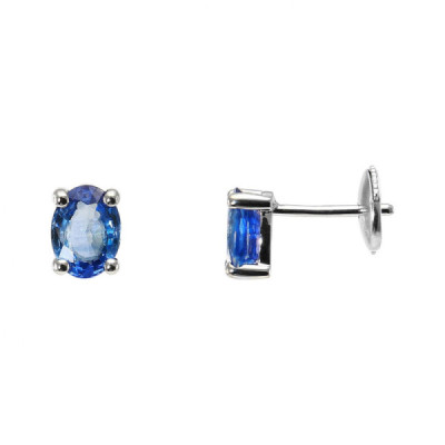 Earrings White Gold 750 Sapphires Ceylon AAA ovales 7x5mm