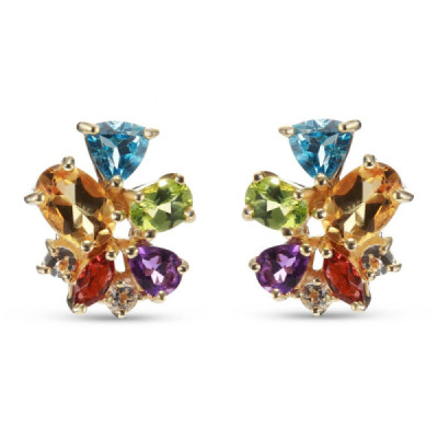 Earrings Floral Motif in Yellow Gold 375 and gemstones