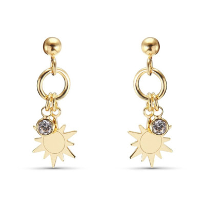 Earrings drop Silver Gold-Plated Sun and Zirconia