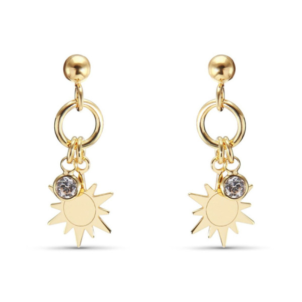 Earrings drop Silver Gold-Plated Sun and Zirconia