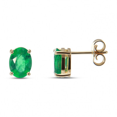 Earrings Yellow Gold 750 Emeralds AAA Ovals 8x6mm