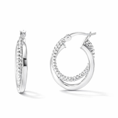 Hoop Silver rhodium-plated double anneau forme ovale 4x17mm