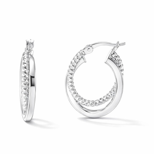 Hoop Silver rhodium-plated double anneau forme ovale 4x17mm