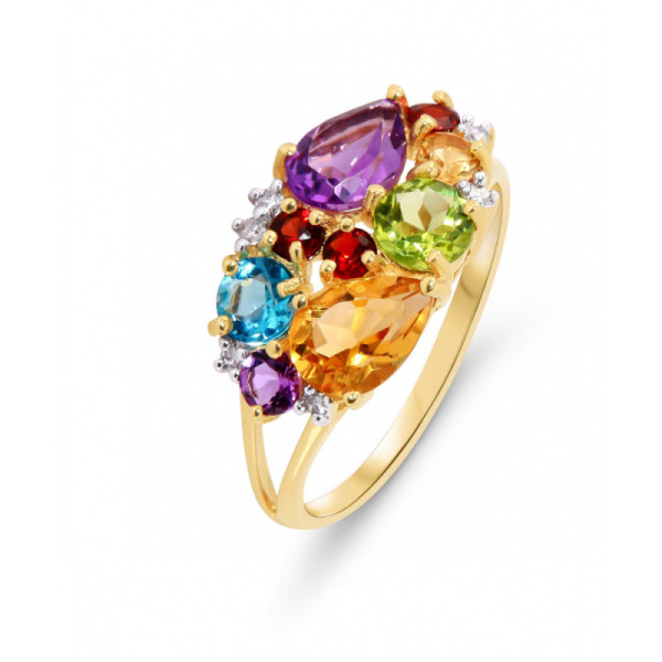 Ring Yellow Gold 375 and Gemstones Multicolored