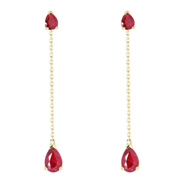 Earrings Drop Yellow Gold 750 Ruby taille poire
