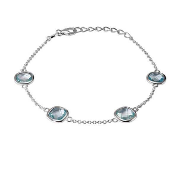 Bracelet Silver 925 Rhodium-Plated Topaz blue treated Cushion