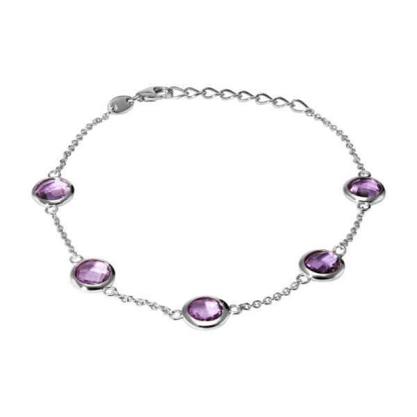 Bracelet Silver 925 Rhodium-Plated Amethyst Round