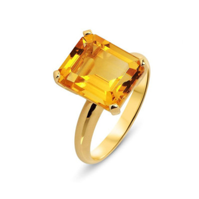 Ring Yellow Gold 750 Citrine Rectangular 12x10mm