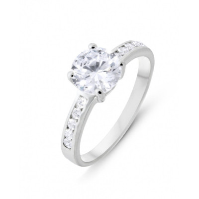 Ring Solitaire with surround in Silver 925 Rhodium-Plated and Zirconia