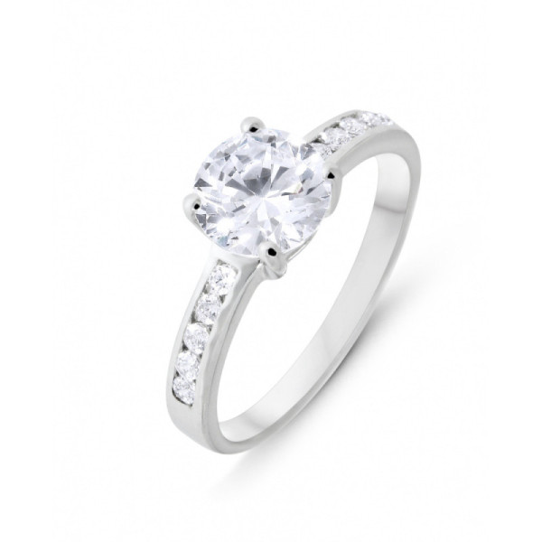Ring Solitaire with surround in Silver 925 Rhodium-Plated and Zirconia