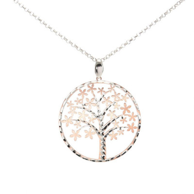 Sautoir silver rhodium-plated 2 tons arbre vie
