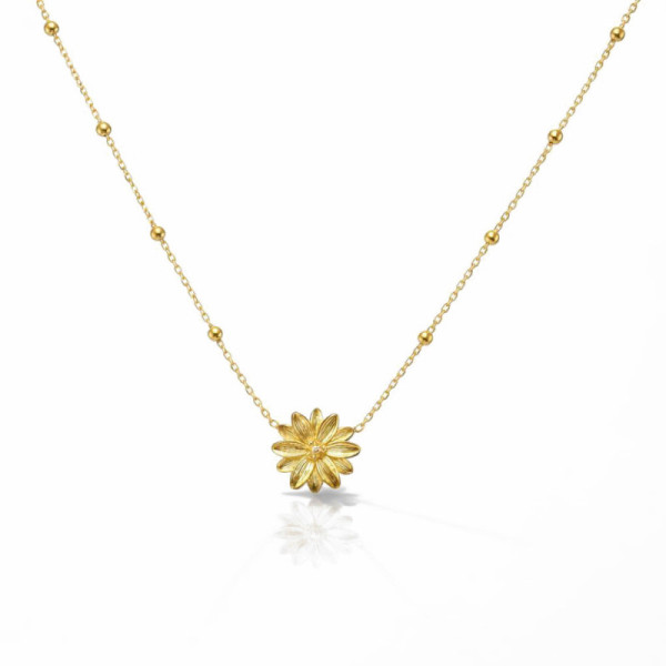 Necklace Silver 925 gold-plated Flower with oxyde zirconium