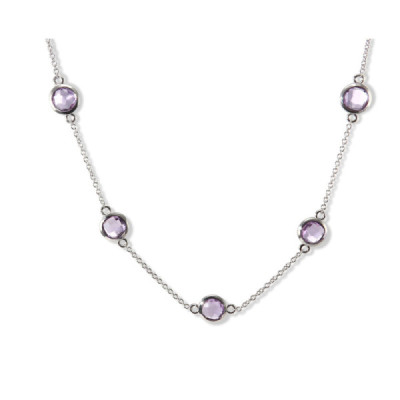 Necklace Silver Rhodium-Plated Amethyst ronde