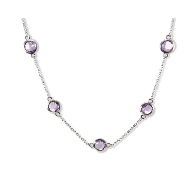Necklace Silver Rhodium-Plated Amethyst ronde