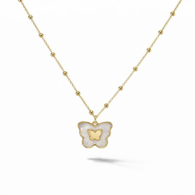 Necklace Silver 925 gold-plated Papillon with mother-of-pearl