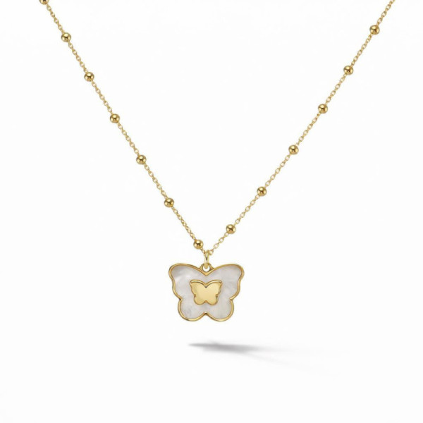 Necklace Silver 925 gold-plated Papillon with mother-of-pearl