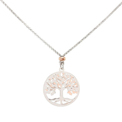 Necklace silver rhodium-plated arbre vie 2 tons