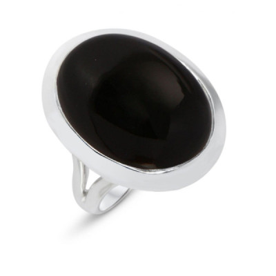 Ring Silver 925 Onyx Cabochon Oval 20x15mm
