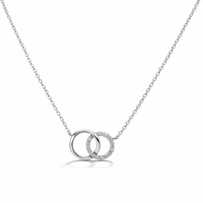 Necklace Silver 925 rhodium-plated Circles entrelaces with oxydes zirconium