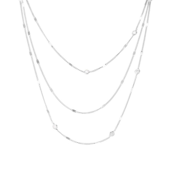 Necklace Silver Rhodium-Plated 3 rangs with Zirconia