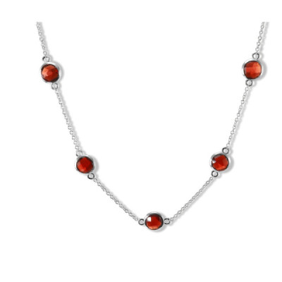 Necklace Silver Rhodium-Plated Garnet rond