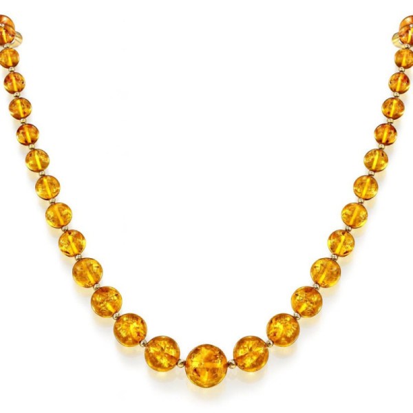 Necklace silver and ambre boules 5 a 12mm
