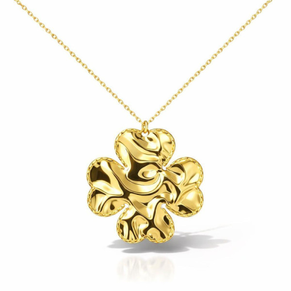 Necklace Silver 925 gold-plated reversible trefle porte bonheur