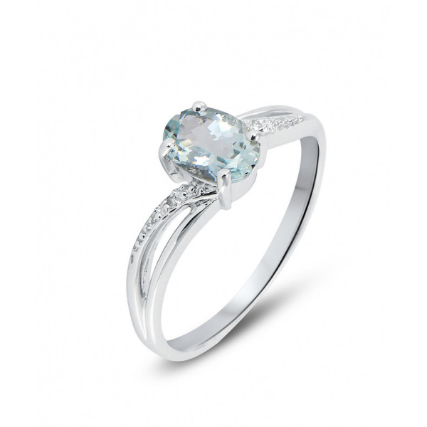 Ring White Gold 375 Aquamarine Oval 7x5mm and Diamond