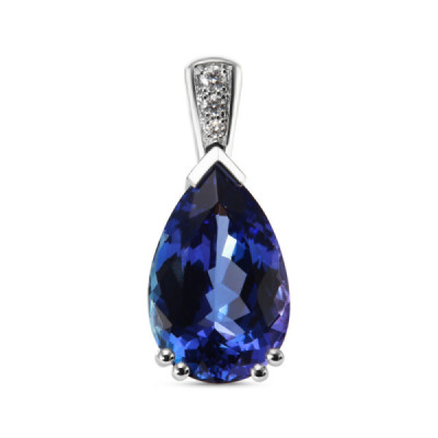Pendant White Gold 750 Tanzanite AAA poire 16x10mm and diamants