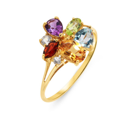 Ring Yellow Gold 375 and Gemstones Multicolored