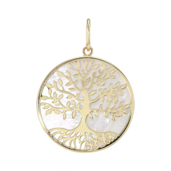 Pendant Tree of Life and Mother-of-Pearl 20mm Yellow Gold 375
