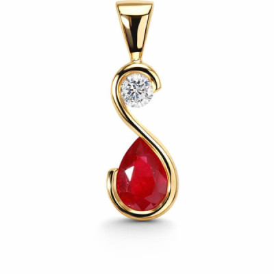 Pendant Yellow Gold 750 Ruby poire AAA and Diamond