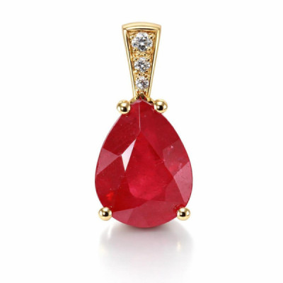 Pendant Yellow Gold 750 Ruby traite poire 11x9mm and diamants