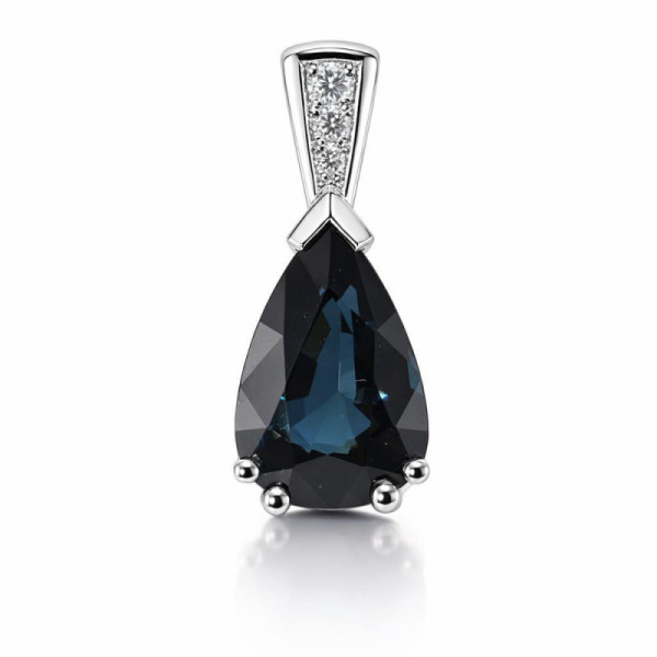 Pendant White Gold 750 Sapphire Pear 12x8mm and diamants