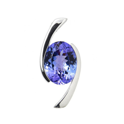 Pendant White Gold 750 Tanzanite AAA Oval 10x8mm