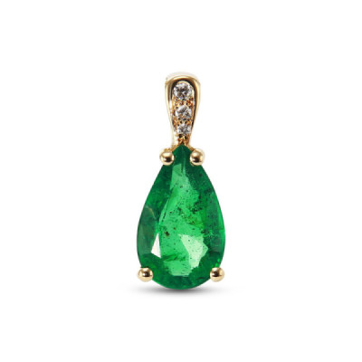 Pendant Yellow Gold 750 emeraude poire 11x7mm and diamants