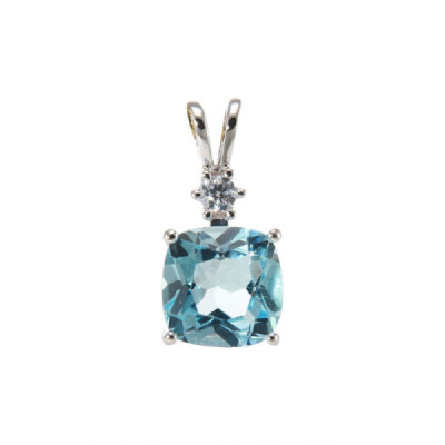 Pendant in Silver 925 Rhodium-Plated Topaz blue treated Cushion 8x8mm and Oxyde