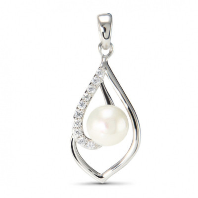 Pendant Silver Cultured Pearl and Zirconia