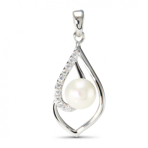 Pendant Silver Cultured Pearl and Zirconia