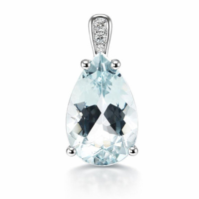 Pendant White Gold 750 Aquamarine AAA Pear 14x9mm and diamants